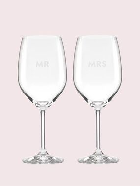 Wedding Decor! Kate Spade x Lenox Darling Point Mr. & Mrs. Wine Glass Set
